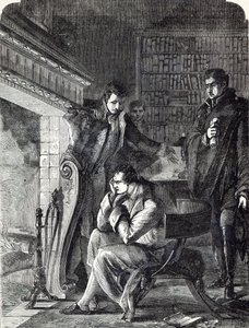 Napoleon brooding by the fire the night before his Abdication and Departure from Fontainebleau on 20th April 1814